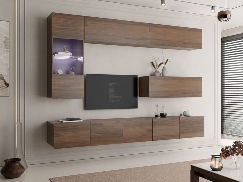 Tessan TV-veggseksjon med LED-belysning - brun - Møbler - Mediamøbel & tv møbel - TV-møbelsett