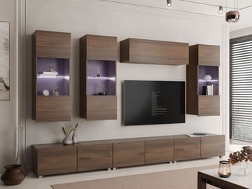 Tessan TV-veggseksjon med LED-belysning - brun - Møbler - Mediamøbel & tv møbel - TV-møbelsett