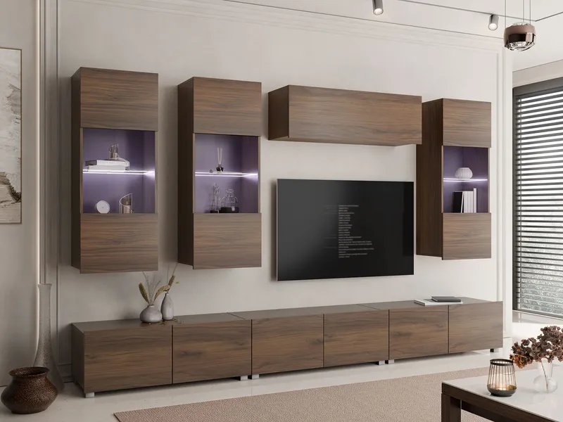 Tessan TV-veggseksjon med LED-belysning - brun - Møbler - Mediamøbel & tv møbel - TV-møbelsett