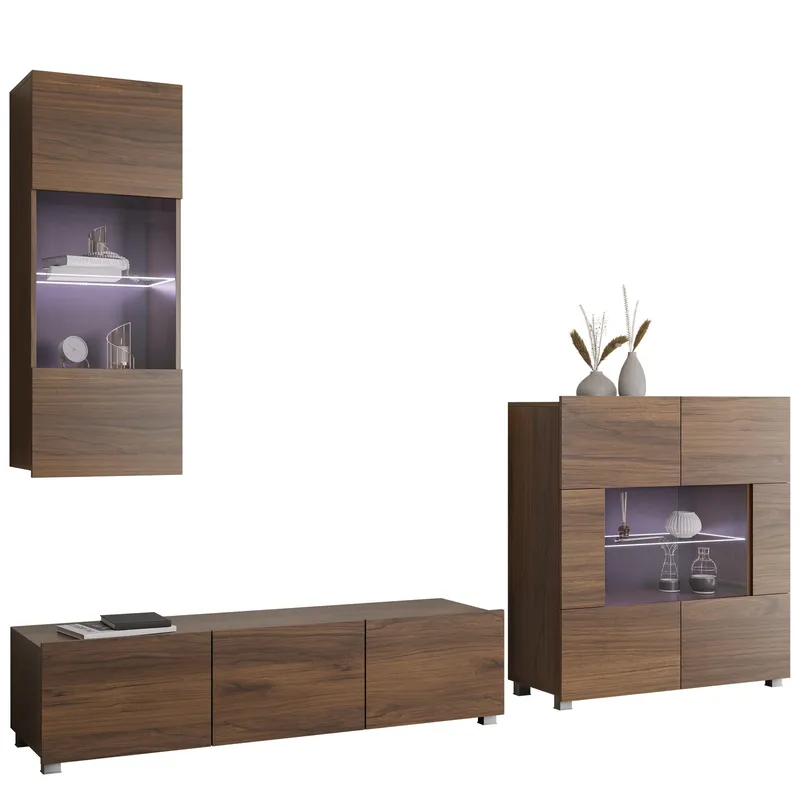 Tessan TV-veggseksjon med LED-belysning, brun