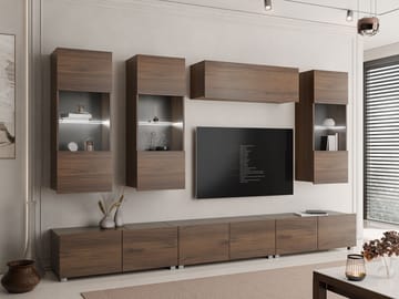 Tessan TV-veggseksjon med LED-belysning - brun - Møbler - Mediamøbel & tv møbel - TV-møbelsett