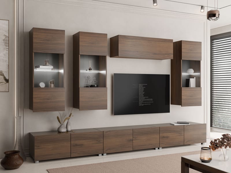 Tessan TV-veggseksjon med LED-belysning - brun - Møbler - Mediamøbel & tv møbel - TV-møbelsett