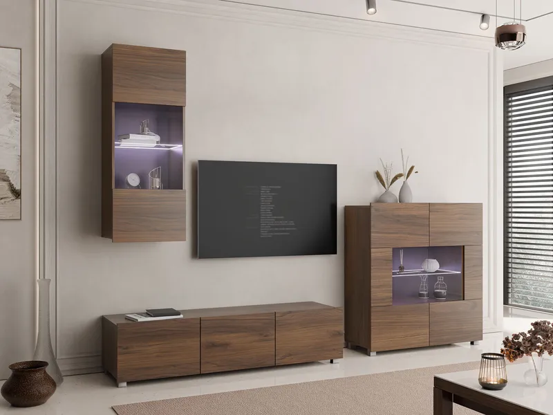 Tessan TV-veggseksjon med LED-belysning - brun - Møbler - Mediamøbel & tv møbel - TV-møbelsett