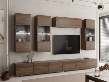 Tessan TV-veggseksjon med LED-belysning - brun - Møbler - Mediamøbel & tv møbel - TV-møbelsett