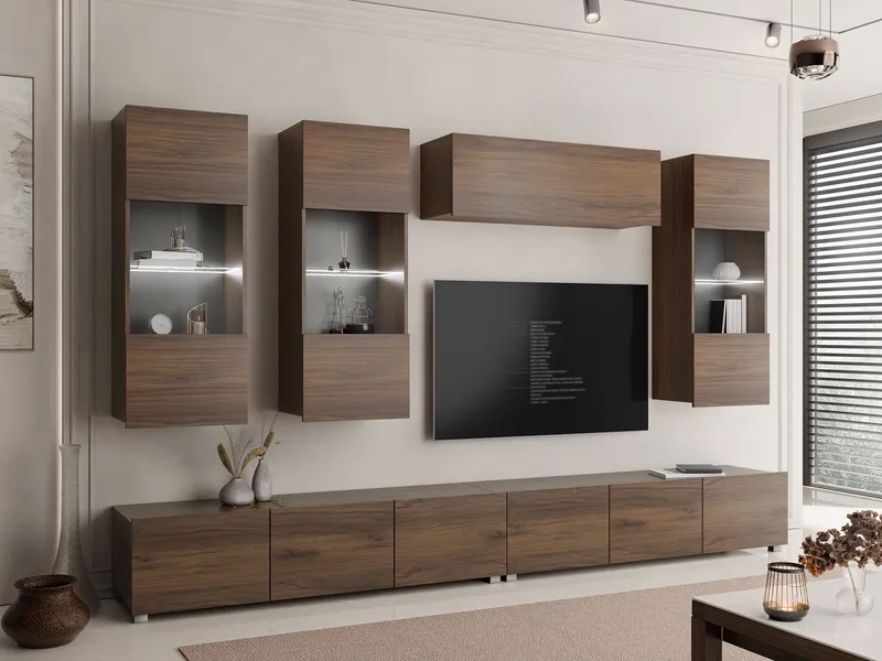 Tessan TV-veggseksjon med LED-belysning - brun - Møbler - Mediamøbel & tv møbel - TV-møbelsett