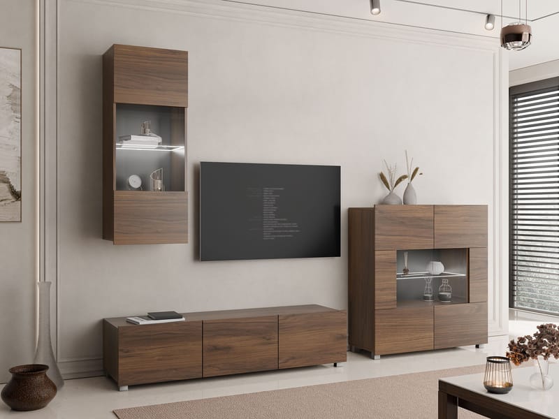 Tessan TV-veggseksjon med LED-belysning - brun - Møbler - Mediamøbel & tv møbel - TV-møbelsett