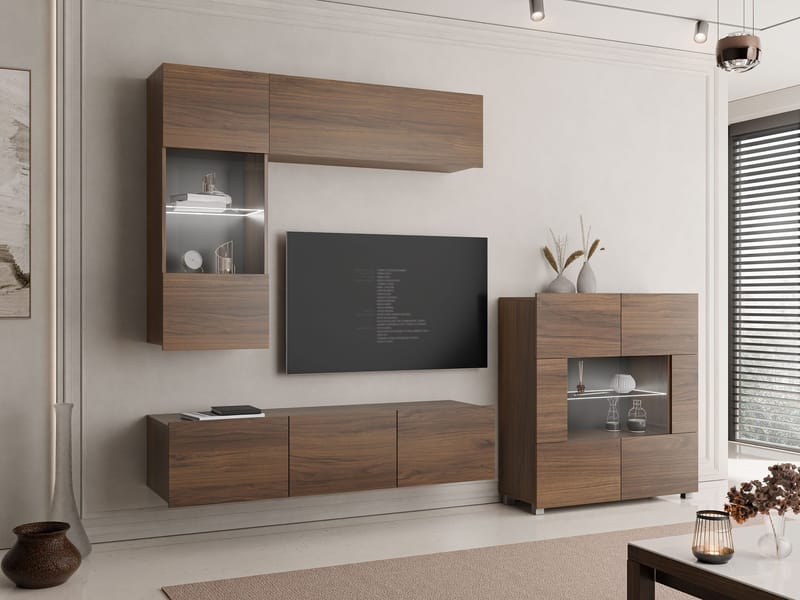 Tessan TV-veggseksjon med LED-belysning - brun - Møbler - Mediamøbel & tv møbel - TV-møbelsett