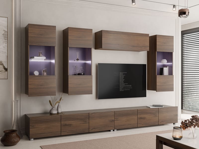 Tessan TV-veggseksjon med LED-belysning - brun - Møbler - Mediamøbel & tv møbel - TV-møbelsett