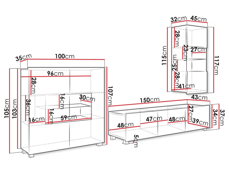 Tessan TV-veggseksjon med LED-belysning - brun - M øbler - Mediamøbel & tv møbel - TV-møbelsett