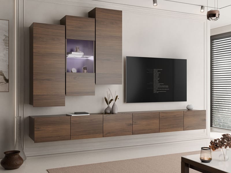 Tessan TV-veggseksjon med LED-belysning - brun - Møbler - Mediamøbel & tv møbel - TV-møbelsett