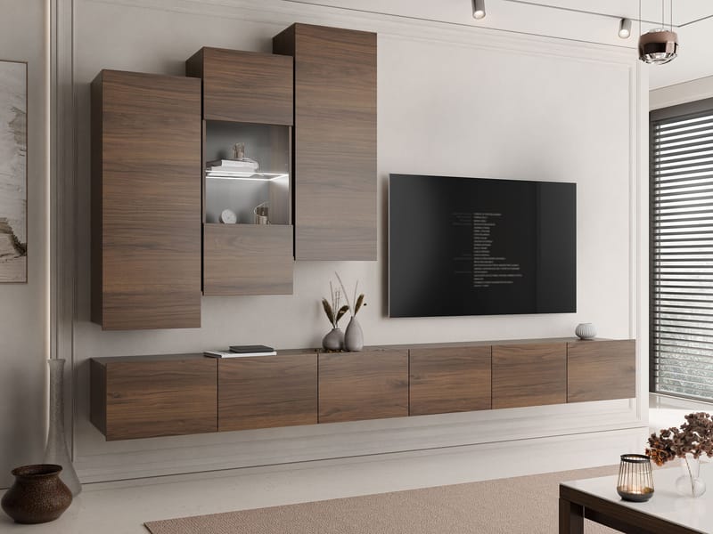 Tessan TV-veggseksjon med LED-belysning - brun - Møbler - Mediamøbel & tv møbel - TV-møbelsett