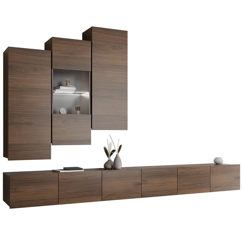 Tessan TV-veggseksjon med LED-belysning, brun