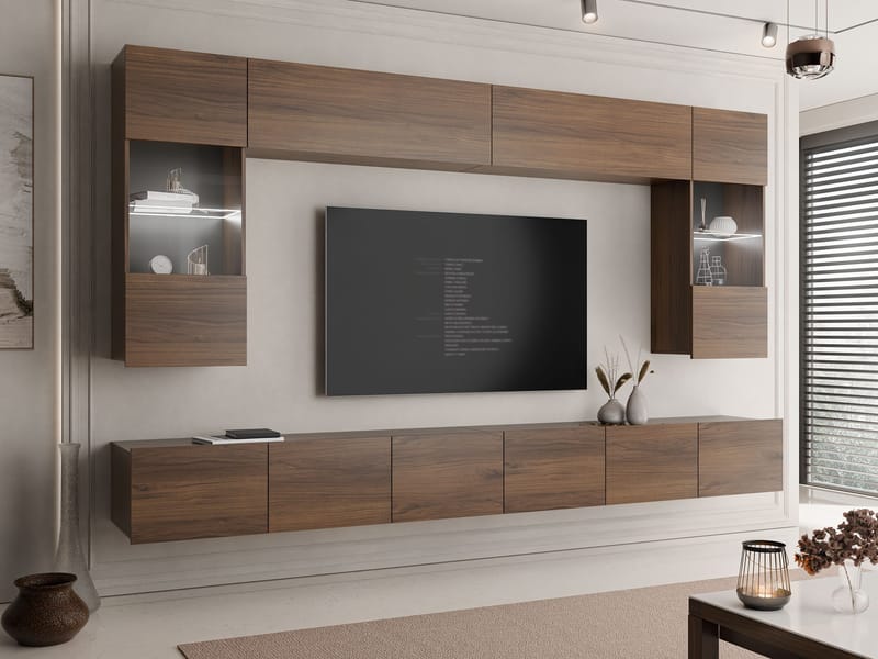 Tessan TV-veggseksjon med LED-belysning - hvit - Møbler - Mediamøbel & tv møbel - TV-møbelsett