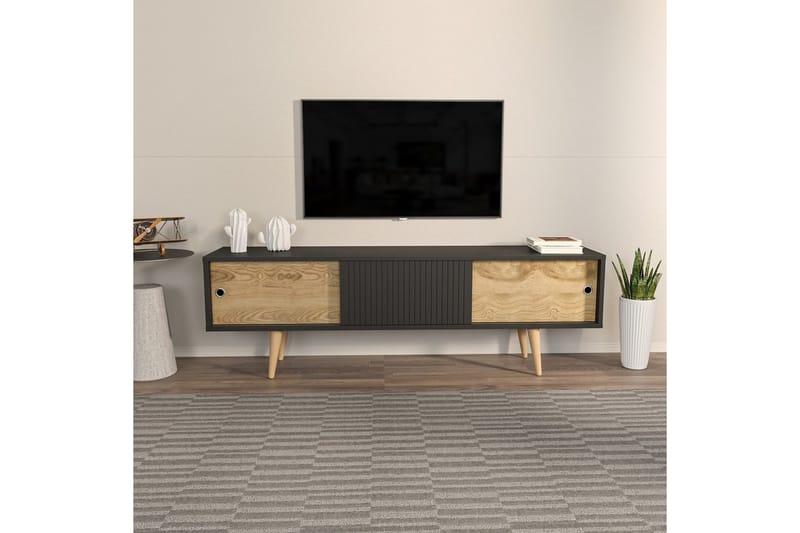 Ticoman TV-benk 160 cm - Mellomfarget tre/Antrasitt - Møbler - Mediamøbel & tv møbel - TV-benk & mediabenk