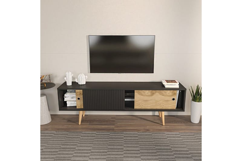 Ticoman TV-benk 160 cm - Mellomfarget tre/Antrasitt - Møbler - Mediamøbel & tv møbel - TV-benk & mediabenk