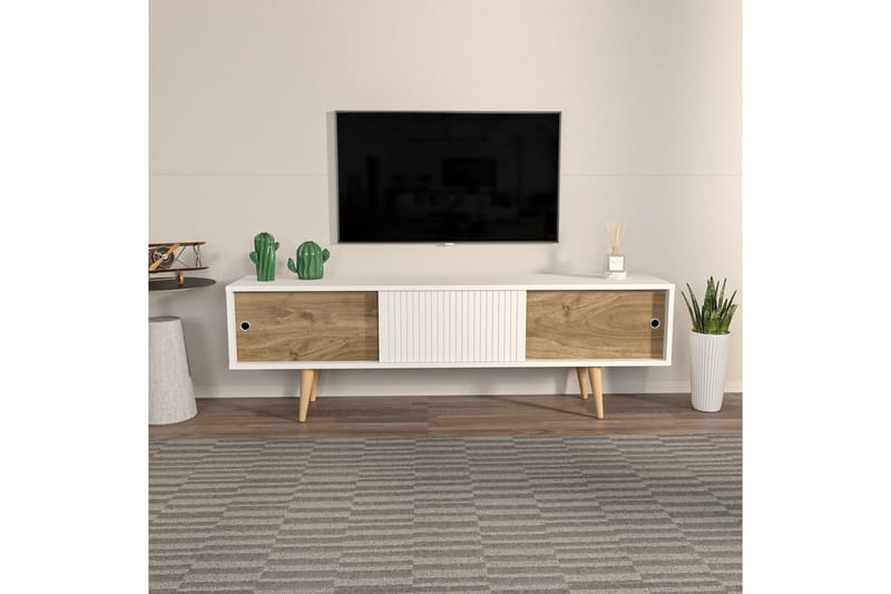 Ticoman TV-benk 160 cm - Mellomfarget tre/Hvit - Møbler - Mediamøbel & tv møbel - TV-benk & mediabenk