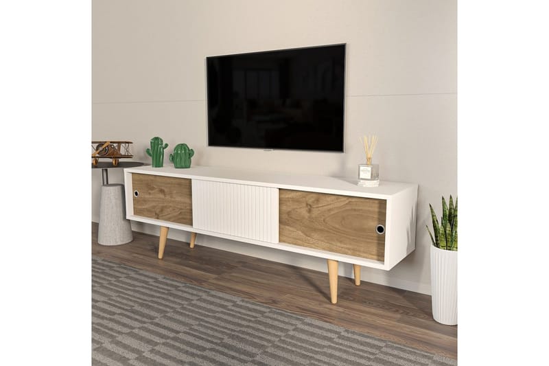 Ticoman TV-benk 160 cm - Mellomfarget tre/Hvit - Møbler - Mediamøbel & tv møbel - TV-benk & mediabenk