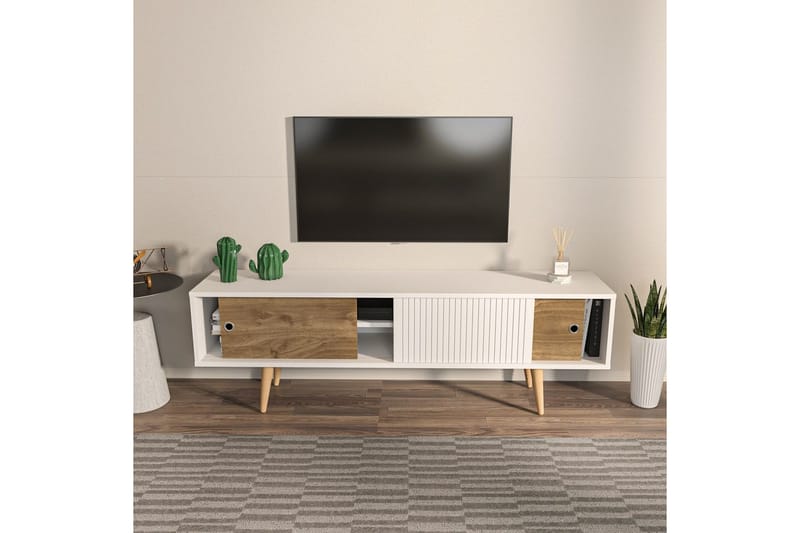 Ticoman TV-benk 160 cm - Mellomfarget tre/Hvit - Møbler - Mediamøbel & tv møbel - TV-benk & mediabenk