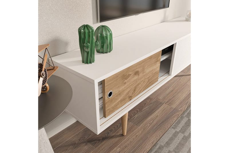 Ticoman TV-benk 160 cm - Mellomfarget tre/Hvit - Møbler - Mediamøbel & tv møbel - TV-benk & mediabenk