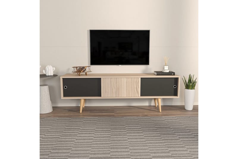 Ticoman TV-benk 160 cm - Svart/Mellomfarget tre - Møbler - Mediamøbel & tv møbel - TV-benk & mediabenk
