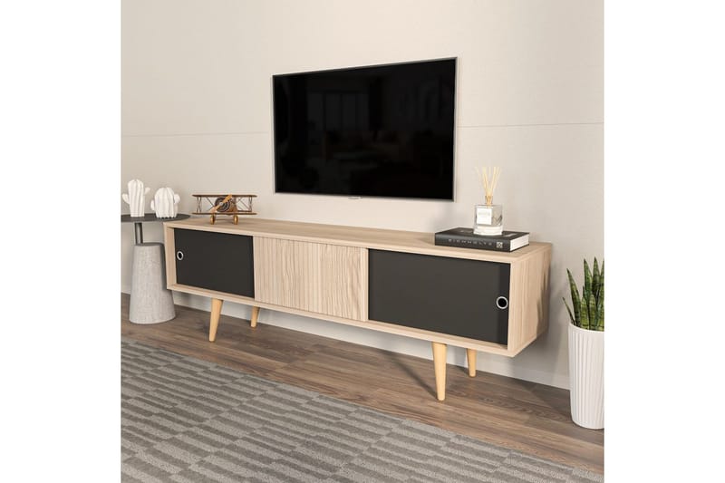 Ticoman TV-benk 160 cm - Svart/Mellomfarget tre - Møbler - Mediamøbel & tv møbel - TV-benk & mediabenk