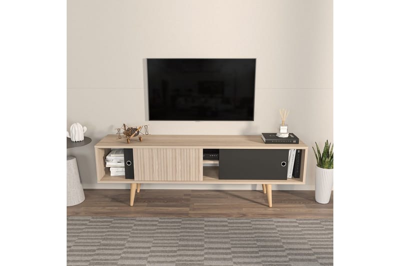 Ticoman TV-benk 160 cm - Svart/Mellomfarget tre - Møbler - Mediamøbel & tv møbel - TV-benk & mediabenk