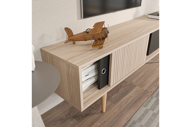 Ticoman TV-benk 160 cm - Svart/Mellomfarget tre - Møbler - Mediamøbel & tv møbel - TV-benk & mediabenk