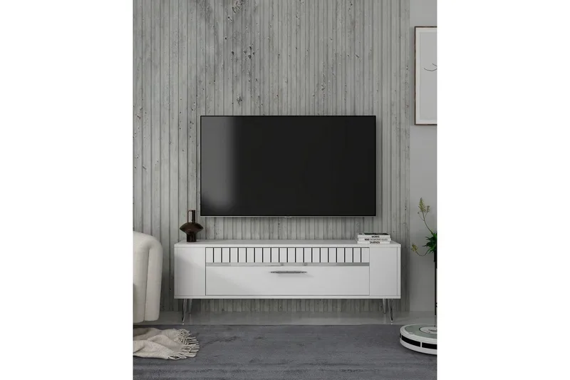 Tovren TV-benk 120 cm - Hvit/Sølv - Møbler - Mediamøbel & tv møbel - TV-benk & mediabenk