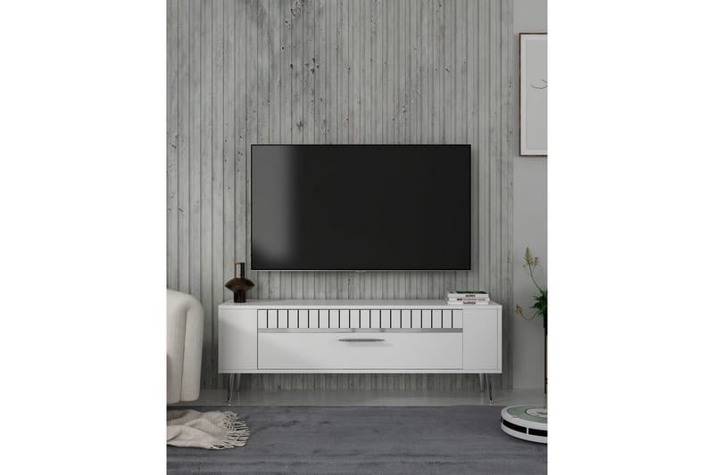 Tovren TV-benk 120 cm - Hvit/Sølv - Møbler - Mediamøbel & tv møbel - TV-benk & mediabenk