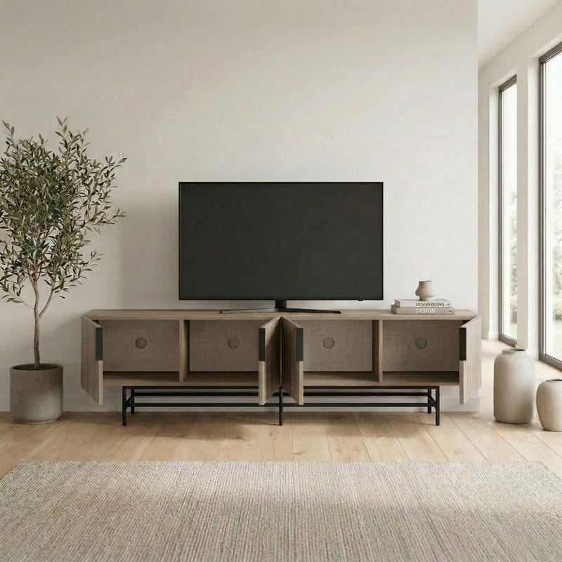 Truvia TV-benk 200x55x35 cm - Naturlig eik og svart - Møbler - Mediamøbel & tv møbel - TV-benk & mediabenk