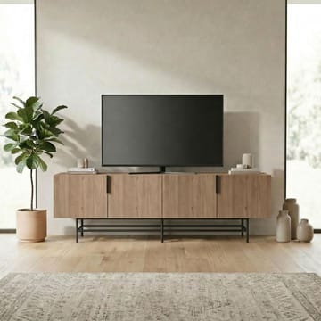 Truvia TV-benk 200x55x35 cm - Naturlig eik og svart - Møbler - Mediamøbel & tv møbel - TV-benk & mediabenk