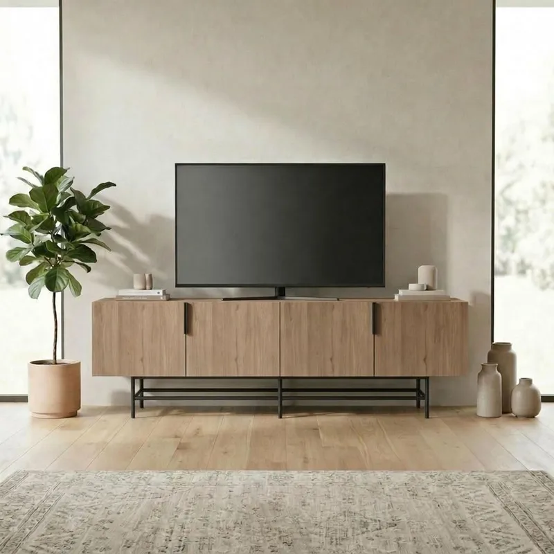 Truvia TV-benk 200x55x35 cm - Naturlig eik og svart - Møbler - Mediamøbel & tv møbel - TV-benk & mediabenk