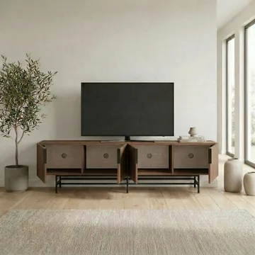 Truvia TV-benk 200x55x35 cm - Valnøtt og svart - Møbler - Mediamøbel & tv møbel - TV-benk & mediabenk