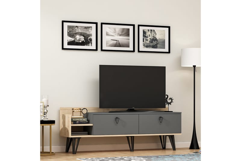 Tv-benk 120 cm 2 Skuffer - Natur/Antrasitt - TV-benk & mediabenk
