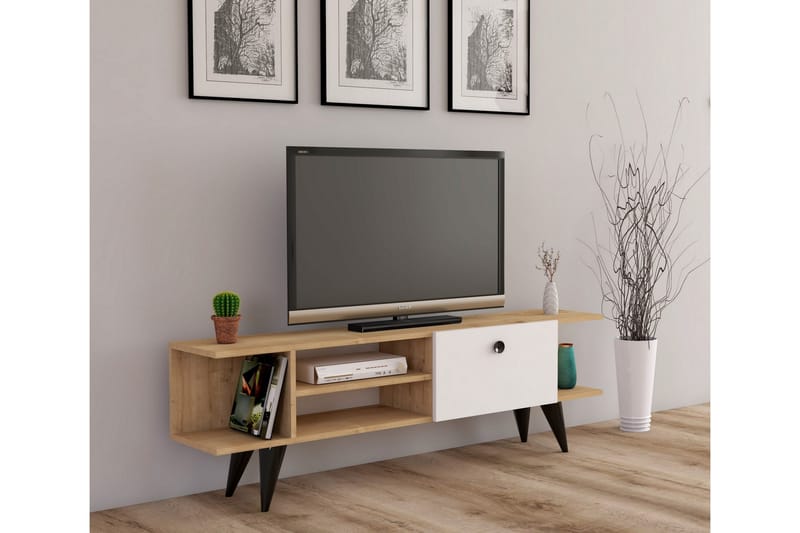 Tv-benk 120 cm - Natur/Hvit - TV-benk & mediabenk