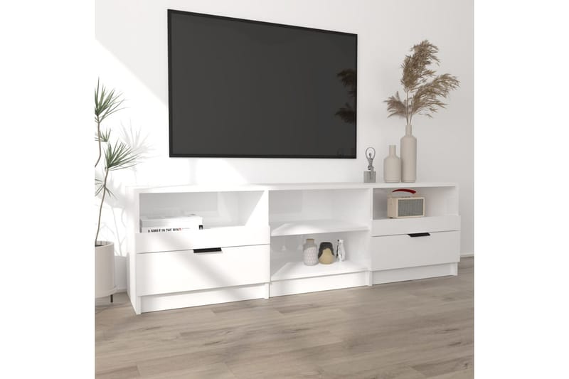 TV-benk høyglans hvit 150x33,5x45 cm konstruert tre - Hvit - TV-benk & mediabenk