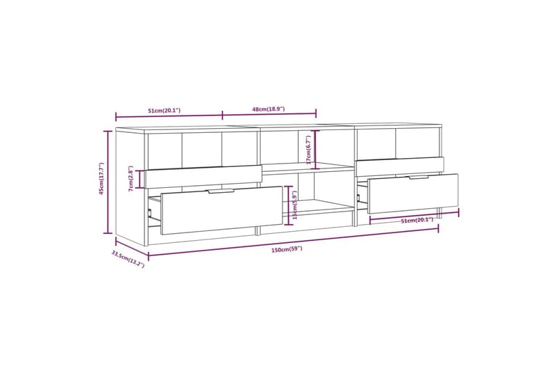 TV-benk høyglans hvit 150x33,5x45 cm konstruert tre - Hvit - Møbler - Mediamøbel & tv møbel - TV-benk & mediabenk