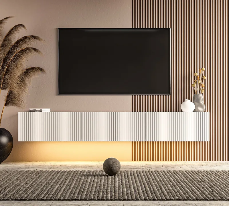 TV-benk Hanah Home Ada (180 x 28,6 x 31,4 cm) Hvit - Hvit - Møbler - Mediamøbel & tv møbel - TV-benk & mediabenk