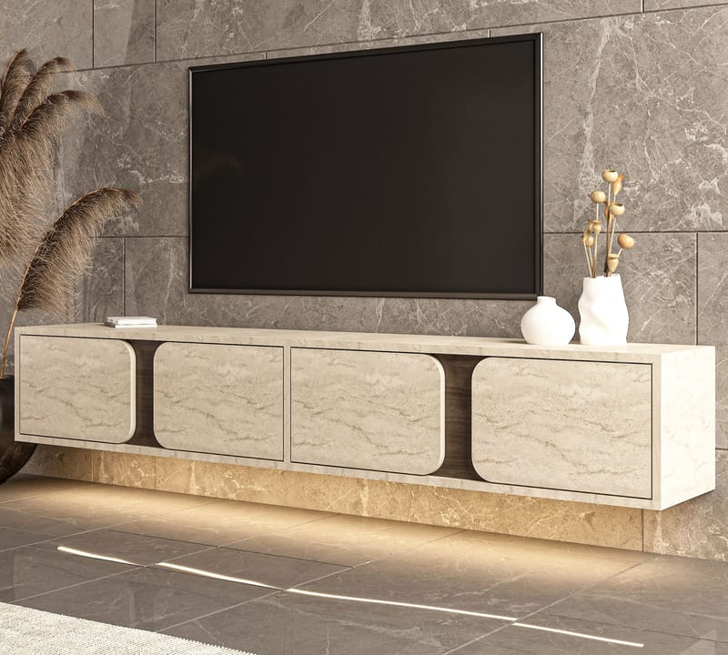 TV-benk Hanah Home Helen (180 x 30 x 30 cm) Travertin valnøtt - Travertin og valnøtt - Møbler - Mediamøbel & tv møbel - TV-benk & mediabenk
