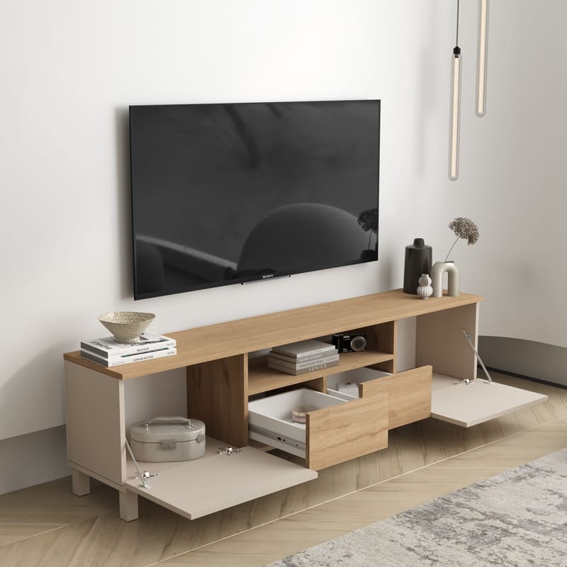 TV-benk Hanah Home Mood (180 x 49,2 x 35 cm) Sand Oak - Sand og eik - Møbler - Mediamøbel & tv møbel - TV-benk & mediabenk