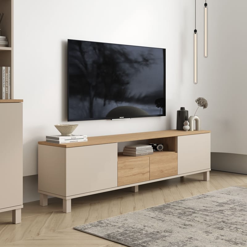 TV-benk Hanah Home Mood (180 x 49,2 x 35 cm) Sand Oak - Sand og eik - Møbler - Mediamøbel & tv møbel - TV-benk & mediabenk