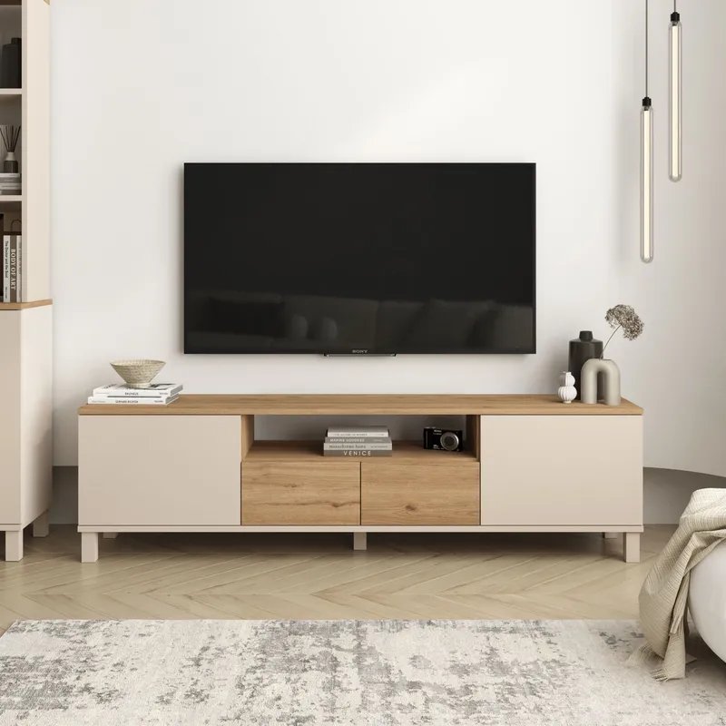 TV-benk Hanah Home Mood (180 x 49,2 x 35 cm) Sand Oak - Sand og eik - Møbler - Mediamøbel & tv møbel - TV-benk & mediabenk
