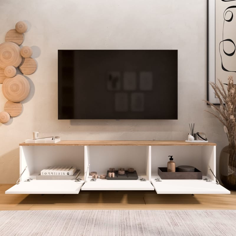 TV-benk Hanah Home Nord (180 x 45,6 x 32 cm) Hvit eik - Hvit og eik - Møbler - Mediamøbel & tv møbel - TV-benk & mediabenk