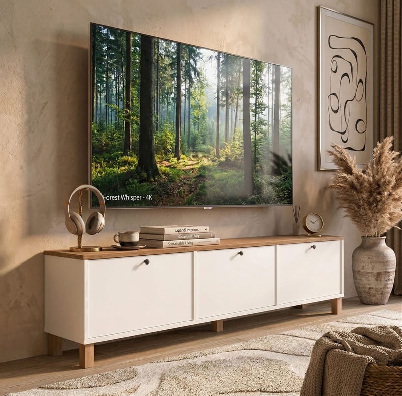 TV-benk Hanah Home Nord (180 x 45,6 x 32 cm) Hvit eik - Hvit og eik - Møbler - Mediamøbel & tv møbel - TV-benk & mediabenk