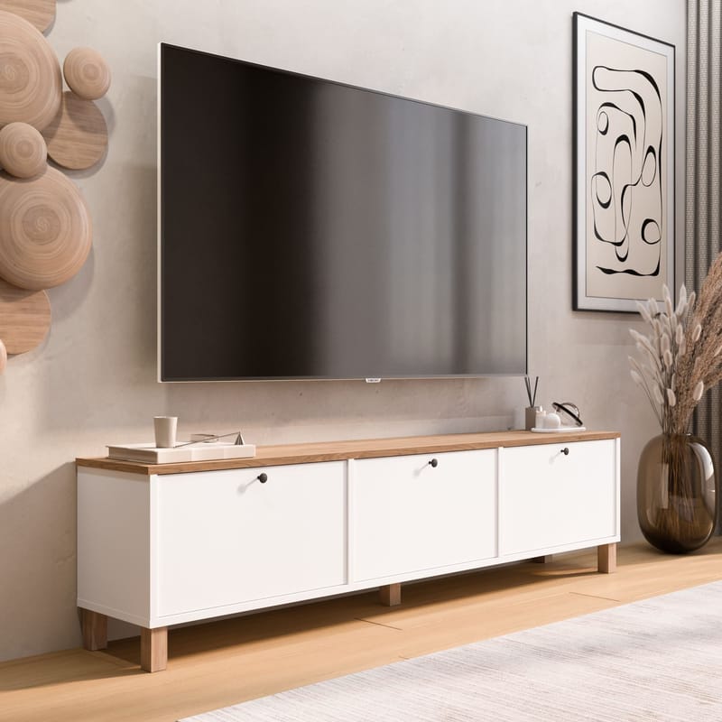 TV-benk Hanah Home Nord (180 x 45,6 x 32 cm) Hvit eik - Hvit og eik - Møbler - Mediamøbel & tv møbel - TV-benk & mediabenk