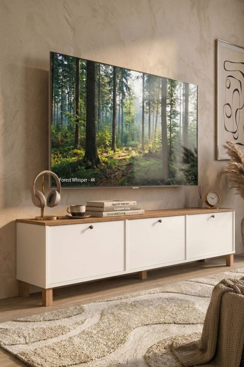 TV-benk Hanah Home Nord (180 x 45,6 x 32 cm) Hvit eik - Hvit og eik - Møbler - Mediamøbel & tv møbel - TV-benk & mediabenk