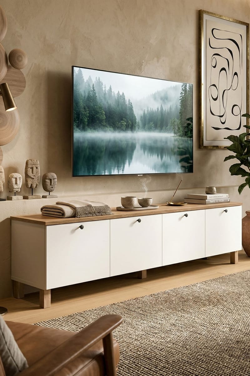 TV-benk Hanah Home Nord (180 x 45,6 x 34,1 cm) White Oak - Hvit og eik - Møbler - Mediamøbel & tv møbel - TV-benk & mediabenk