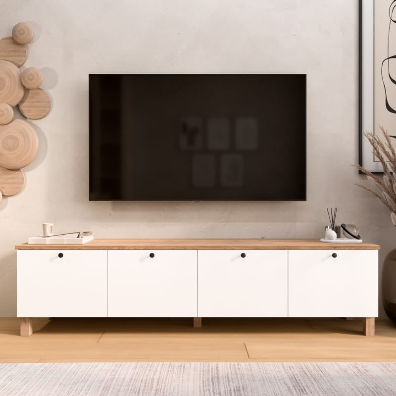 TV-benk Hanah Home Nord (180 x 45,6 x 34,1 cm) White Oak - Hvit og eik - Møbler - Mediamøbel & tv møbel - TV-benk & mediabenk