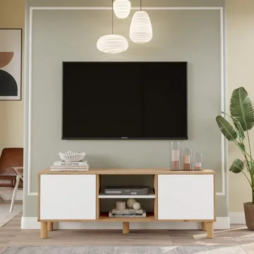 TV-benk Homitis Alston (160 x 59,1 x 40 cm) Eik hvit - Møbler - Mediamøbel & tv møbel - TV-benk & mediabenk