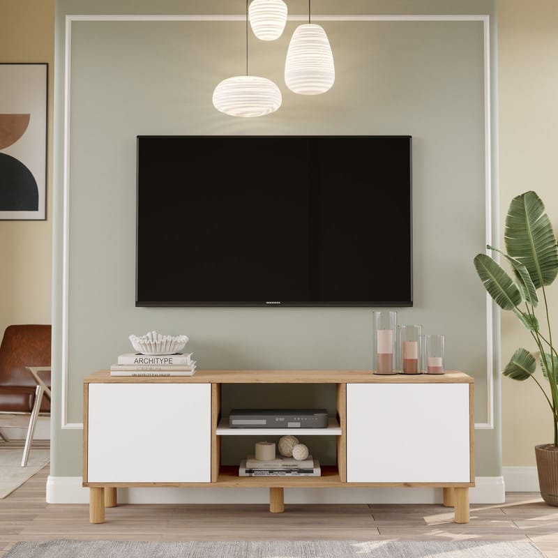 TV-benk Homitis Alston (160 x 59,1 x 40 cm) Eik hvit - Møbler - Mediamøbel & tv møbel - TV-benk & mediabenk